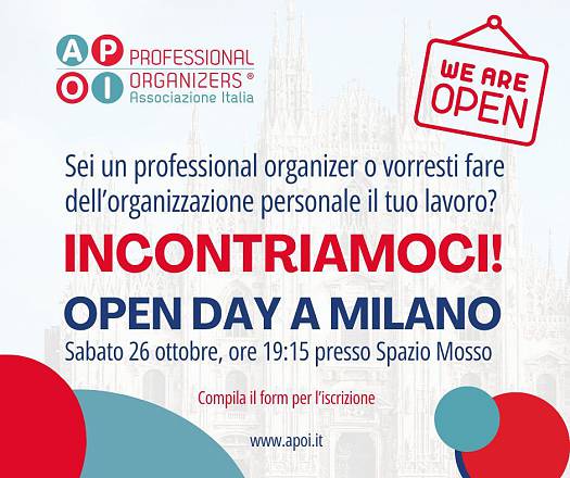 Open day per aspiranti professional organizers o per chi volesse saperne di più sulla professione e su apoi, l'associazione di categoria